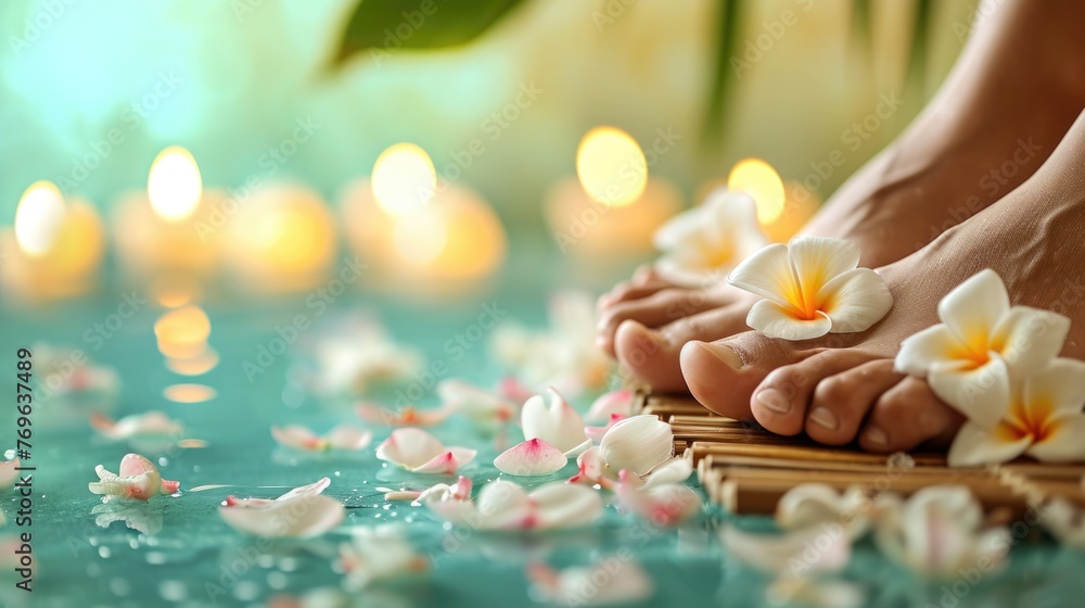 Foot massage on soothing background, Reflexology Foot massage on soothing background, Reflexology