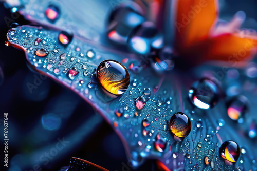 blue botanical blueberry flower with water drops photo