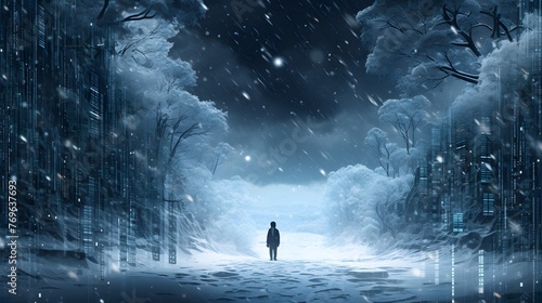 Cyber winter background, copy space for text