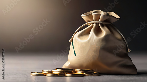 bag with coin, investment concept, AI Generative photo