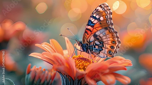 Spring delight: Animated butterfly gracefully alights on vibrant flower. photo