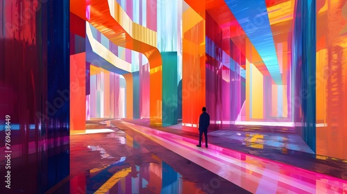 The architecture of lines and colors in three-dimensional graphics emphasizes the harmony and balance between the elements of the image, creating a complete and impressive visual impression.