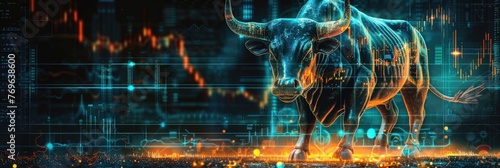 bull on a vibrant background with cryptocurrency trading charts and data bullish trend Financial investing stock market © PinkiePie