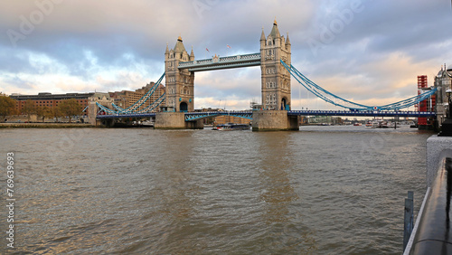 Tower Bridge Over River Thames at Cloudy Day in London United Kingdom