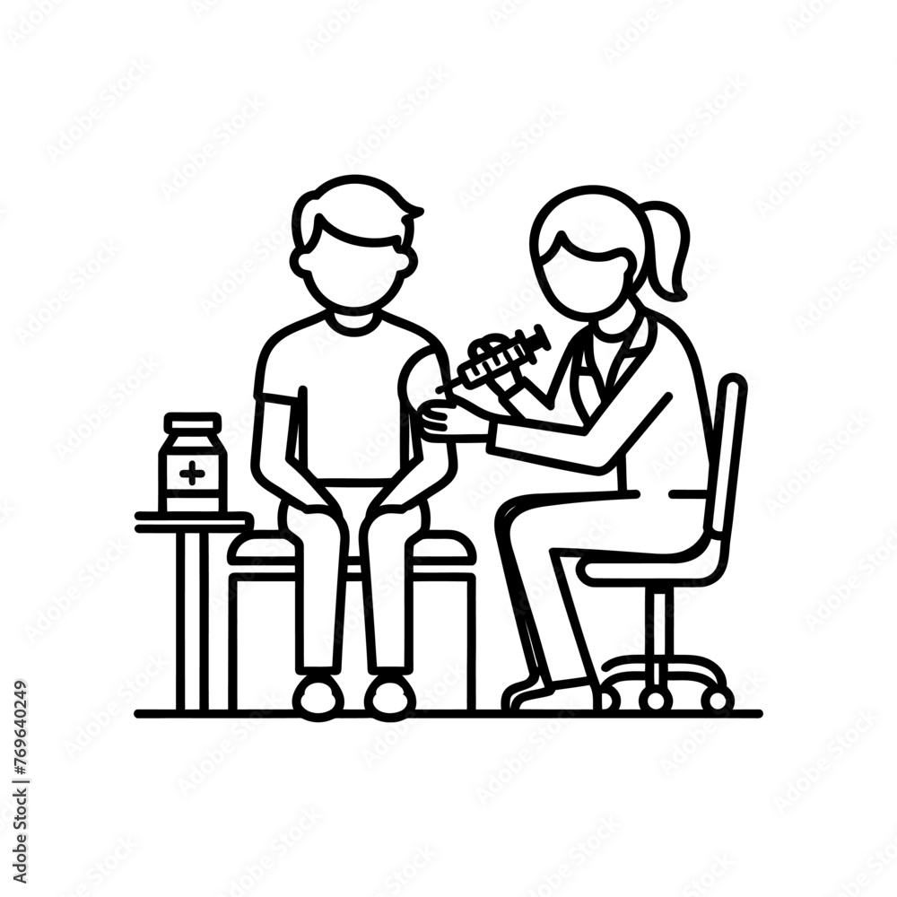 A doctor giving a vaccine to a patient, vector illustration on white background