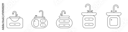 Washbasin editable set vector linear icon. The concept of a logo of a furniture cabinet with a sink vector. Bathroom sink vector. Simple flat style shell vector.