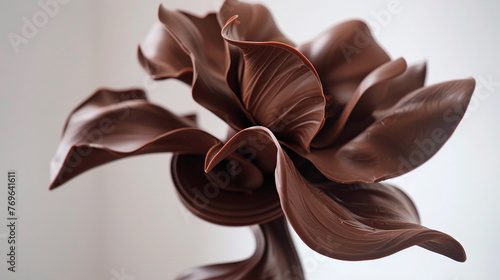 A whimsical chocolate sculpture resembling a delicate flower, crafted with precision.