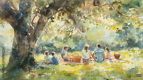 family party painting in of garden 