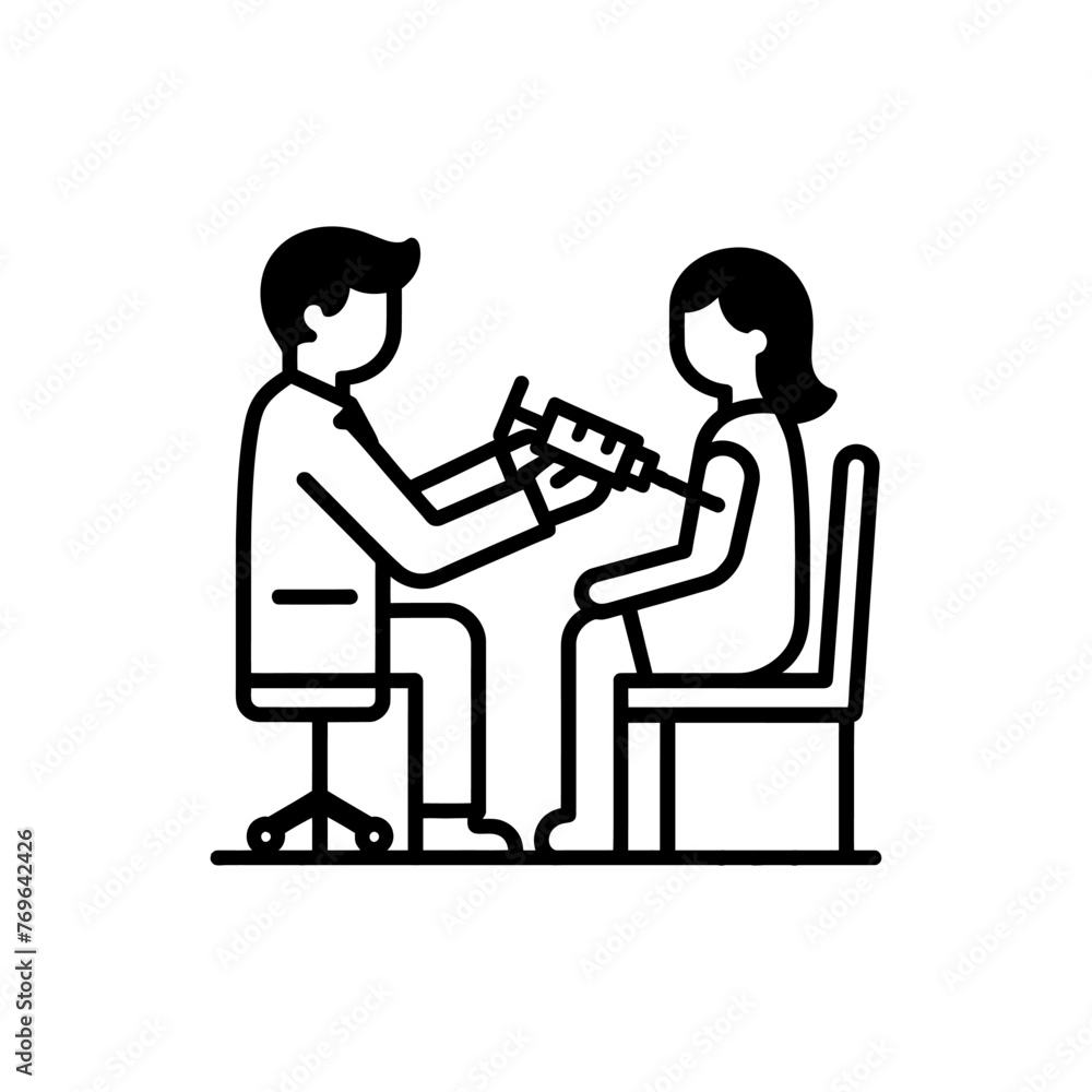 A doctor giving a vaccine to a patient, vector illustration on white background A doctor giving a vaccine to a patient, vector illustration on white background