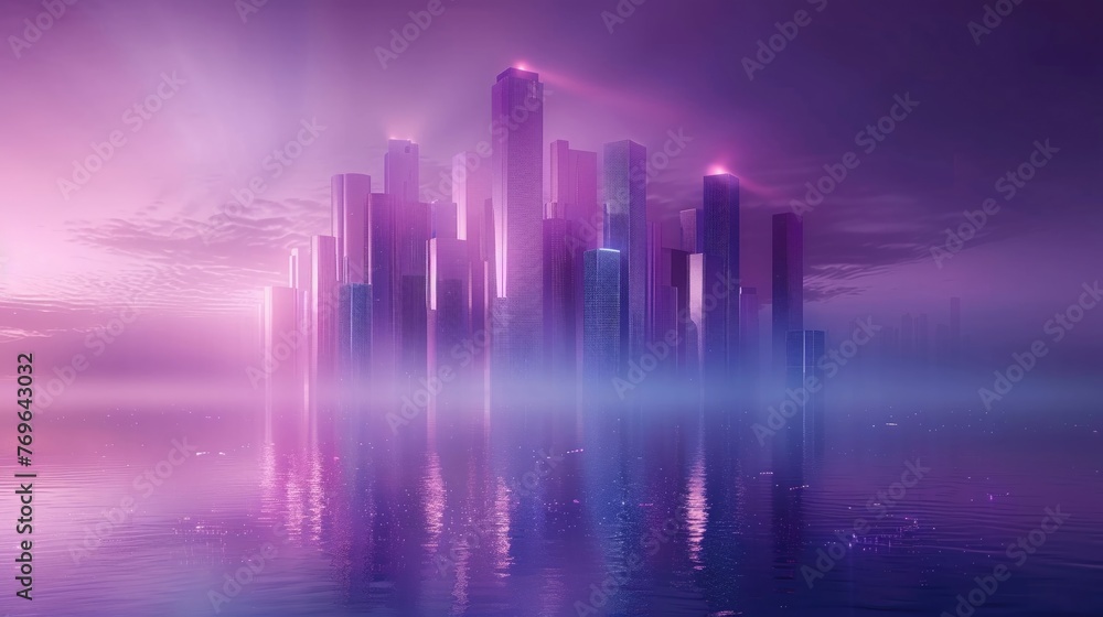 Cyberpunk city in purple and blue, digital skyline, neon glow, night mode ,professional color grading,soft shadowns, no contrast, clean sharp,clean sharp focus, digital photography,
