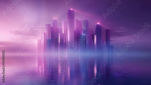 Cyberpunk city in purple and blue  digital skyline  neon glow  night mode  professional color grading soft shadowns  no contrast  clean sharp clean sharp focus  digital photography 