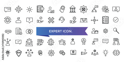 Expert icon collection. competence, expertise, knowledge, skill, specialist, experience and more. Line vector icons set.