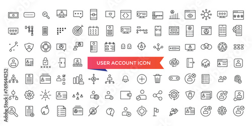 User account icon collection. profile, password, login, username, avatar, connect, add friend and more. Line vector icons set.