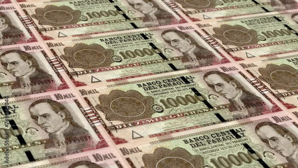 Paraguay Paraguay Guaranies 10 Banknotes Money Printing House, Printing Ten Paraguay Guaranies, Printing Press Machine Print out Paraguay Guaranies, Being printed by currency