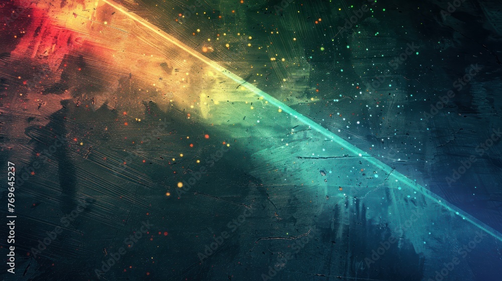 3d rendering beautiful light prism with beams on dark grunge textured background. AI generated