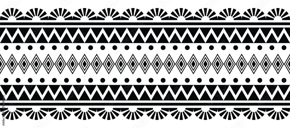 Ethnic border ornament vector illustration. Geometric ethnic oriental seamless pattern. Native American Mexican African Indian tribal style. Design border, textile, fabric, clothing, carpet, batik. - obrazy, fototapety, plakaty 