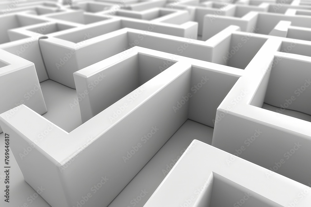 A sprawling, white maze devoid of any human presence, showcasing its intricate paths and dead ends A sprawling, white maze devoid of any human presence, showcasing its intricate paths and dead ends