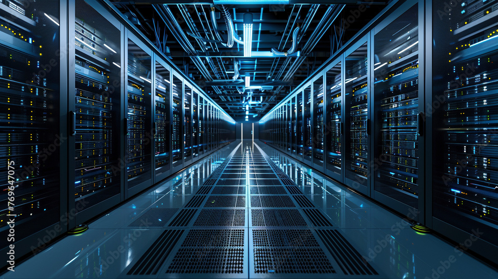 Modern Data Center with Rows of Servers and Cooling Systems Stock ...
