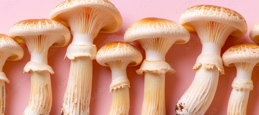 Oyster mushroom pleurotus ostreatus on a soft delicate pastel colored background Oyster mushroom pleurotus ostreatus on a soft delicate pastel colored background