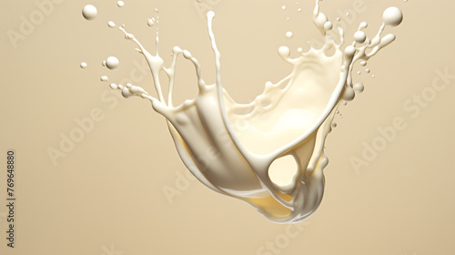 a milk splash isolated on beige background.