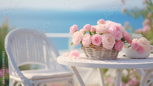 Rose Blossom Overlooking Seascape. Generative AI.
