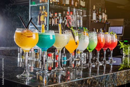 many cocktails in a bar