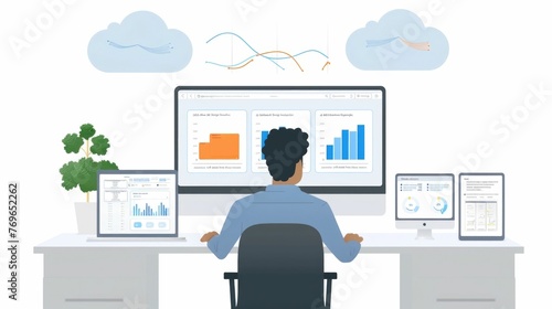 Cloud monitoring dashboard showcasing various performance metrics,analytics,and business intelligence data visualizations The dashboard
