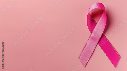 A pink ribbon symbolizing breast cancer awareness on a soft background.