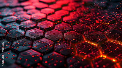 Futuristic Red Glowing Circuit Board Macro