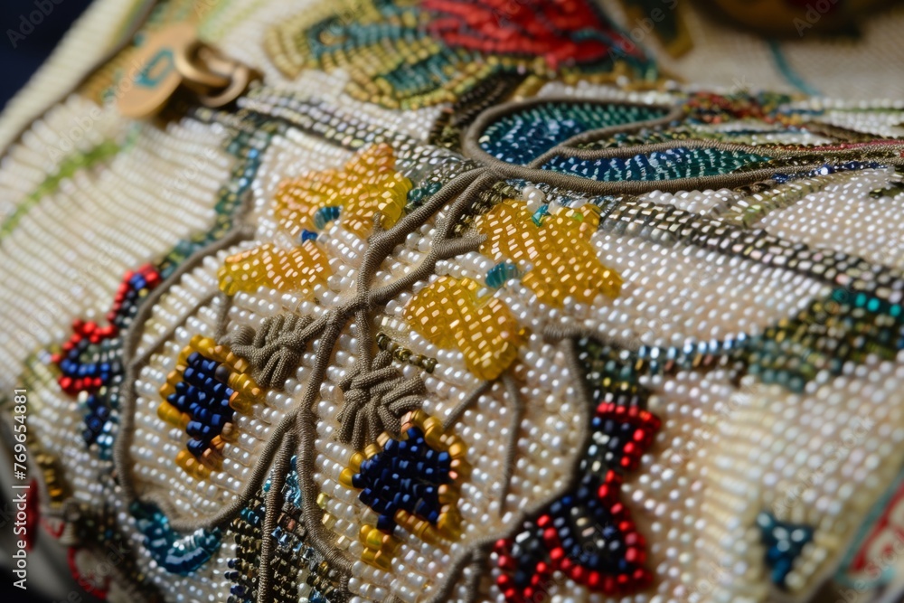 detail of hand stitching on a 1920s beaded purse detail of hand stitching on a 1920s beaded purse
