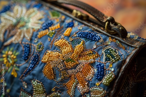 detail of hand stitching on a 1920s beaded purse photo