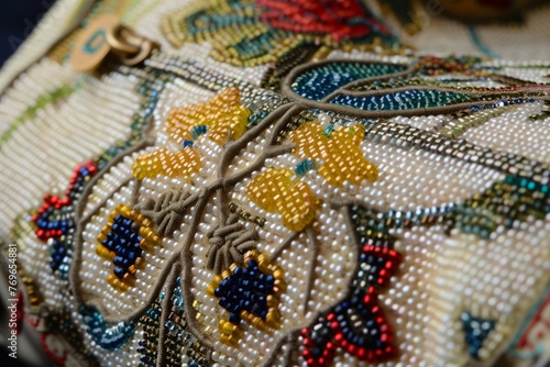 detail of hand stitching on a 1920s beaded purse