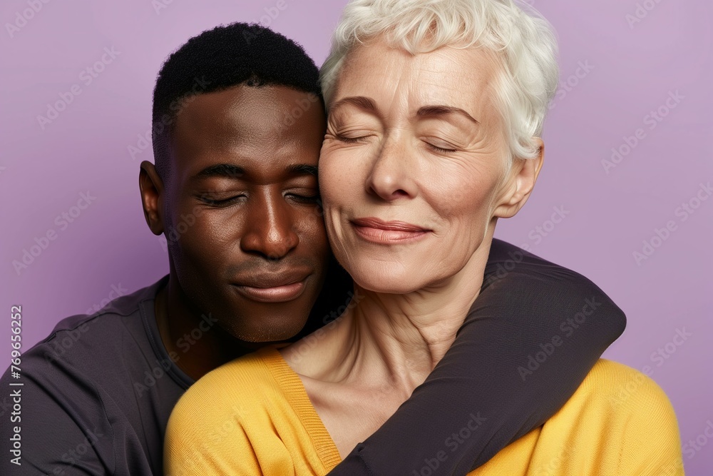 Mature Woman in Yellow Embracing From Behind by her young african american boyfriend. Mature Woman in Yellow Embracing From Behind by her young african american boyfriend.