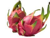 a whole and a halved pitaya isolated on a transparent background