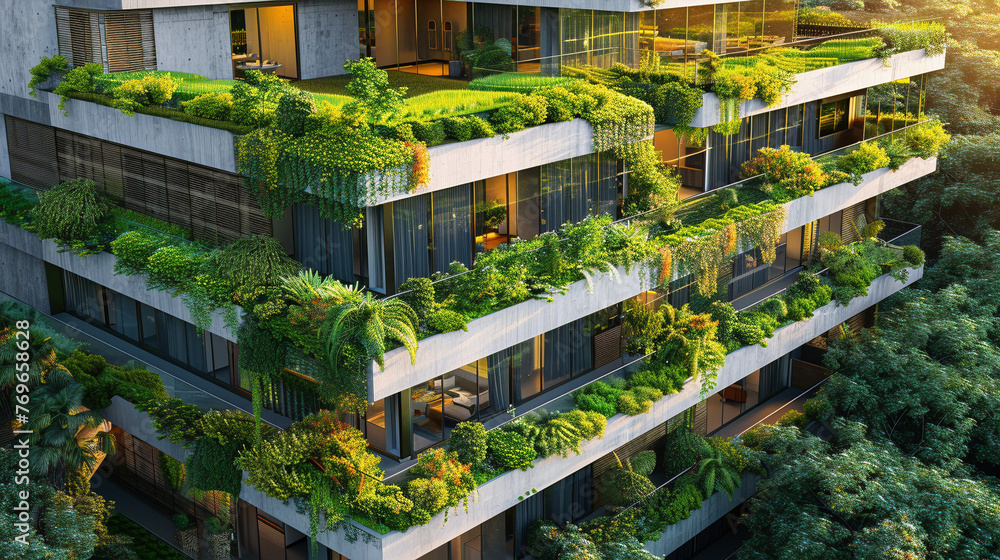 Modern Sustainable Architecture with Lush Green Roofs