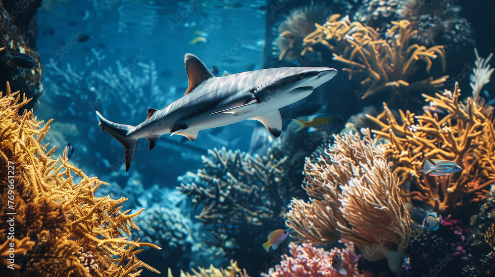 Obraz premium Shark Swimming Near Coral Reef