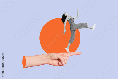 Принти на полотні Composite photo collage of hand show way index finger point direction foreigner