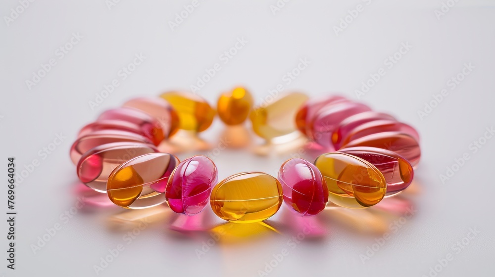 Multi vitamin Colorful vitamin supplements are arranged in a circle Multi vitamin Colorful vitamin supplements are arranged in a circle