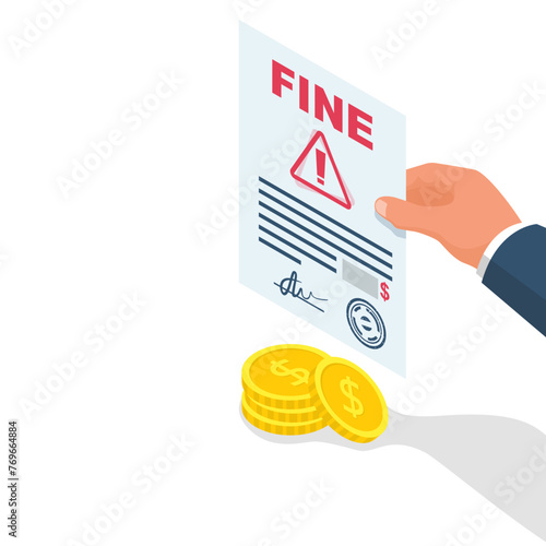 Fine concept. Letter with a fine. Landing page business metaphor. Vector illustration flat design. Isolated on background.