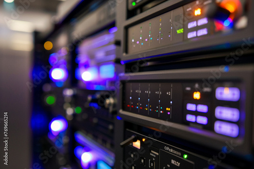 close-up photo highlighting the sleek touchscreen interfaces on server racks in a data center, with intuitive controls and user-friendly displays enhancing the accessibility and fu