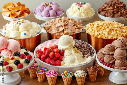 Assorted Sweet Ice Cream and Desserts Spread on Table for Party or Buffet