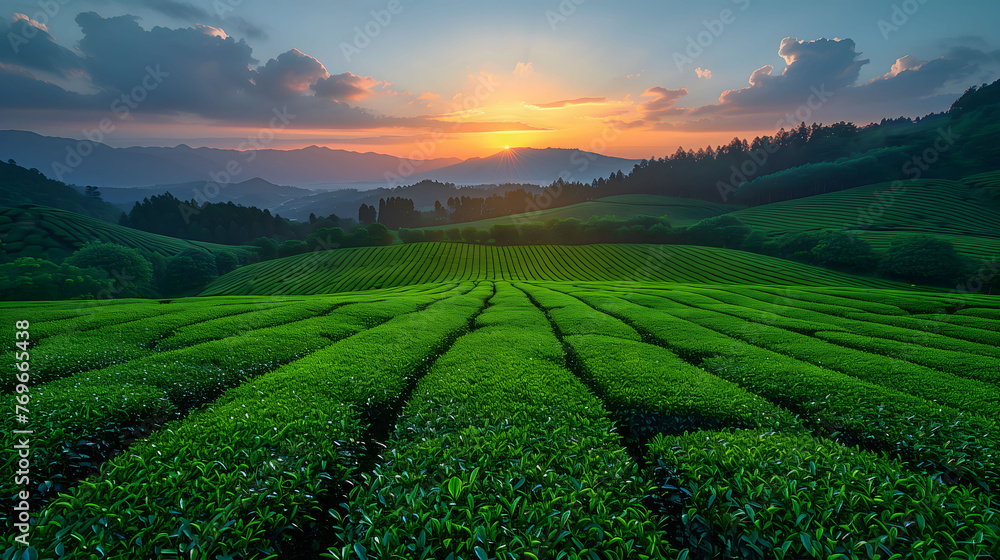 Panorama of beautiful tea garden