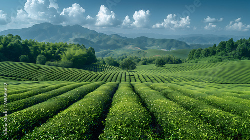 Panorama of beautiful tea garden