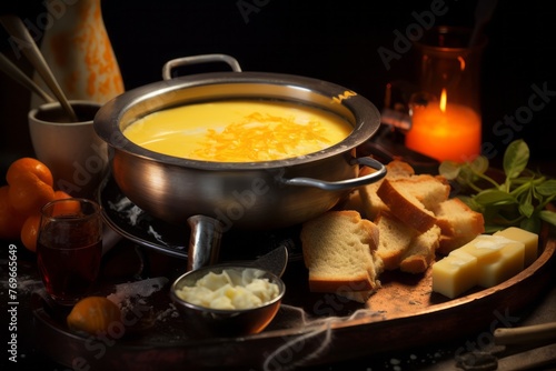 Juicy fondue on a metal tray against a rusted iron background