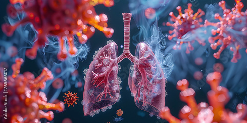 Anatomy of human lungs with viral bacteria