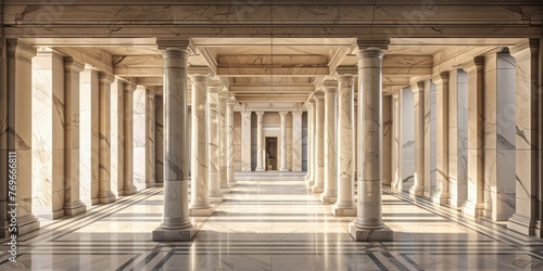 Elegant Marble Hall: Grand Columns, Luxurious Design, Sunlit Interior