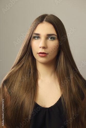woman with long brown healthy hair