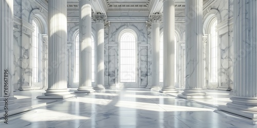 Serene Marble Hall: Sunlit Elegance with Classical Design photo