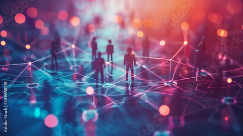 Image of a group of people and the concept of communication network. social media. human resources. AI Generated