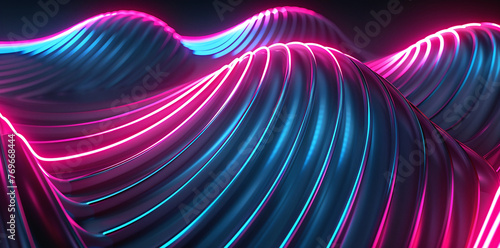 Digital artwork of fluid neon waves with a silky texture  glowing in pink and blue hues against a dark  mysterious background